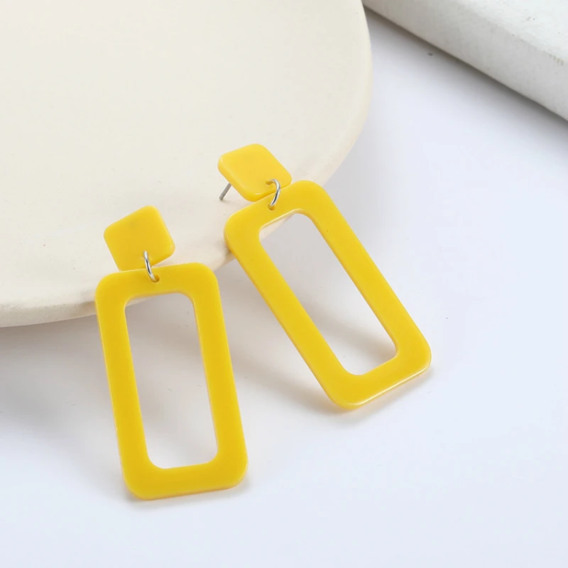 

2019 Fashion Hollow Geometric Square Long Earrings Yellow Acrylic Big Earrings For Women Jewelry Gift Wholesale