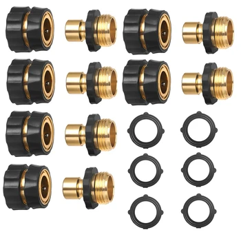 

3/4 Inch Garden Hose Fitting Quick Connector Male and Female Value Pack - No-Leaks Water Hoses Quick Connect Release
