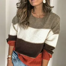 Модный сексуальный женский свитер, вязаная рубашка, джемпер с круглым вырезом и длинным рукавом, Женская Лоскутная Толстовка, пуловер, блузка,, топы