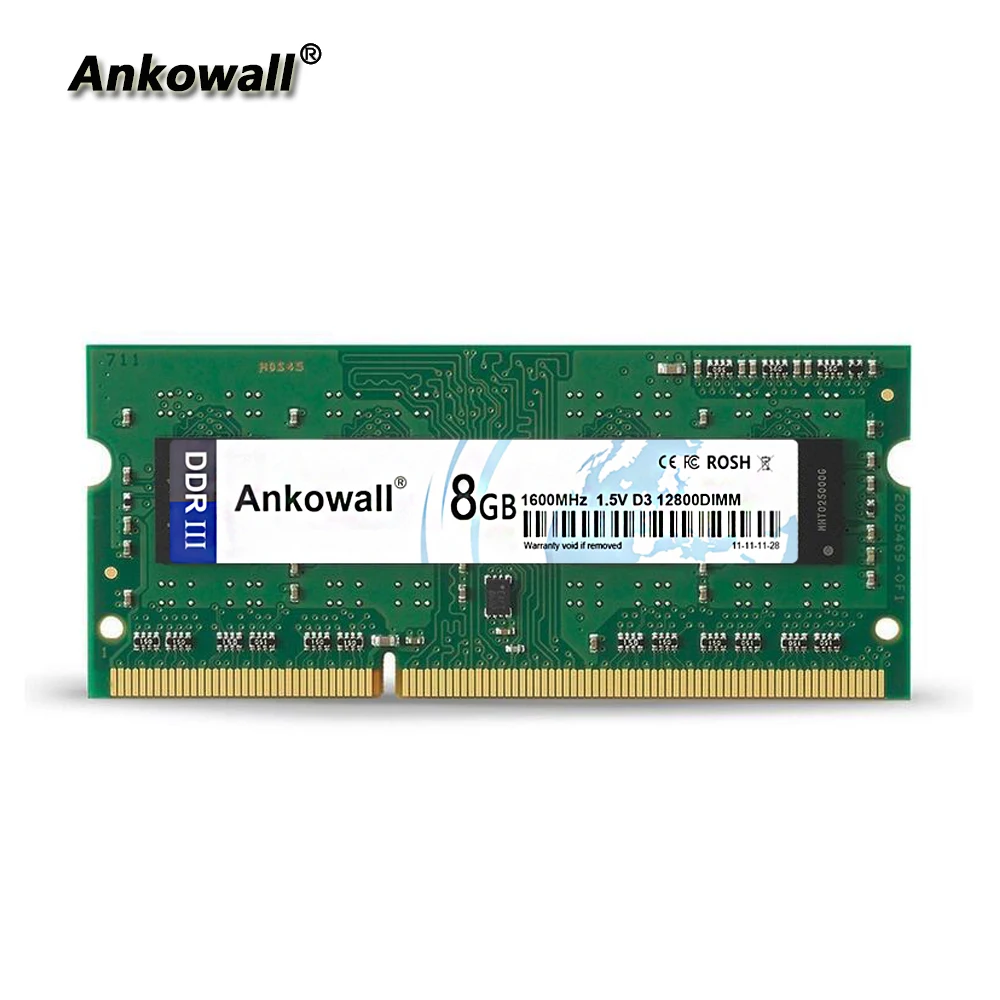 Ankowall бренд DDR3 SO-DIMM 8 ГБ 4 ГБ 2 ГБ Оперативная память 1333/1600 МГц 1,5 V 204Pin Тетрадь памяти PC3-10600/12800 ноутбук Оперативная память
