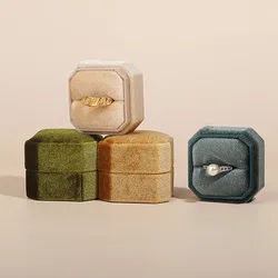 2022 New Corduroy Vintage Ring Box Octagon Square Velvet Detachable Lid Jewelry Organizer Storage Valentines Day Gifts Container