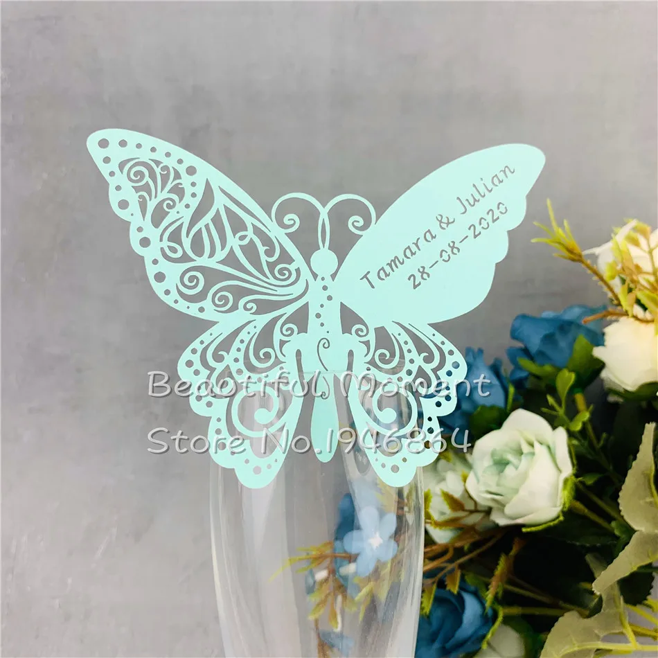 Butterfly Laser Cut Paper Place Card / Escort Card / Cup Card/ Wine Glass for Wedding Party Decoration 60 pieces/lot
