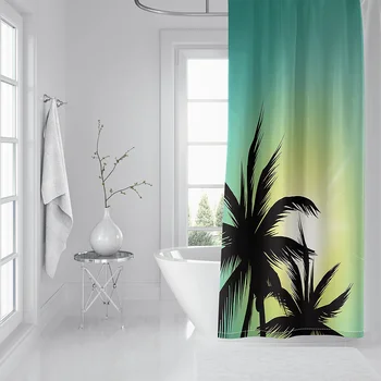 

Tropical Leaf Printing Shower Curtain Waterproof Fabric Washable Household Simple Hook Accessories