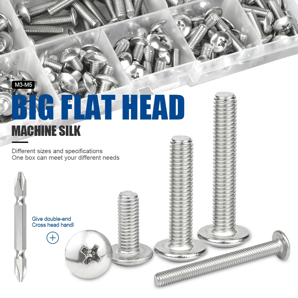 NINDEJIN Truss Round Head Screw Set Stainless Steel M3 M4 M5 Phillips Screw with Nuts Assortment Kit Machine Screw