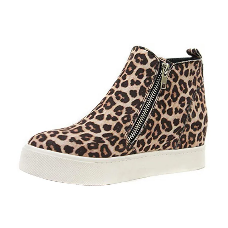 leopard Г., осенне-зимние леопардовые туфли на плоской подошве женские повседневные однотонные ботильоны с боковой молнией, новые модные камуфляжные женские ботильоны, chaussures femme - Цвет: leopard