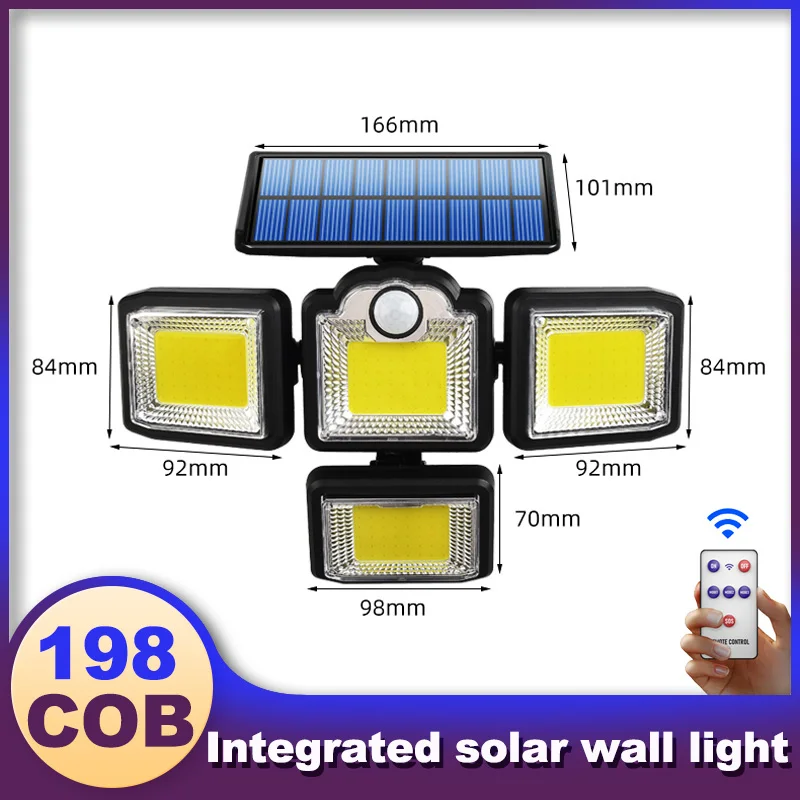198 192 LED Solar Light 2000W Motion Sensor 4 Heads 3 Modes Solar Wall Lamp IP67 Waterproof Outdoor Landscape Security Lighting solar torch lights Solar Lamps