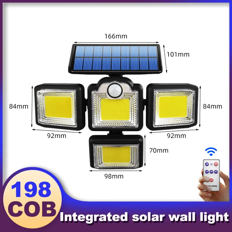 solar garden lights 2000W 198 192 LED Solar Lights Outdoor Motion Sensor 4 Heads 3 Modes Solar Wall Lamp IP67 Waterproof Landscape Security Lighting solar fence lights Solar Lamps