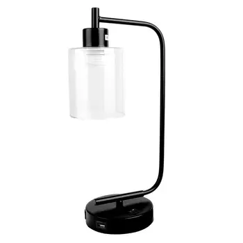 

USB Charging Table Lamp Glass Lamp Shade Bedside Lamp with US Plug Black