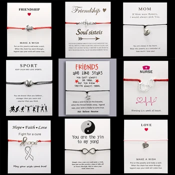 

Make A Wish/Friendship/Hope Faith Love Paper Card Lotus World Map Volcano Turtle Adjustable Charm Red rope Bracelet Jewelry