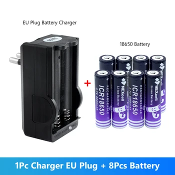 

8 Pieces 6000mAh 18650 Batteries 3.7V Lithium Li Ion 18650 Battery For Flashlight Led Lamp Toy With EU US USB Plug Charger