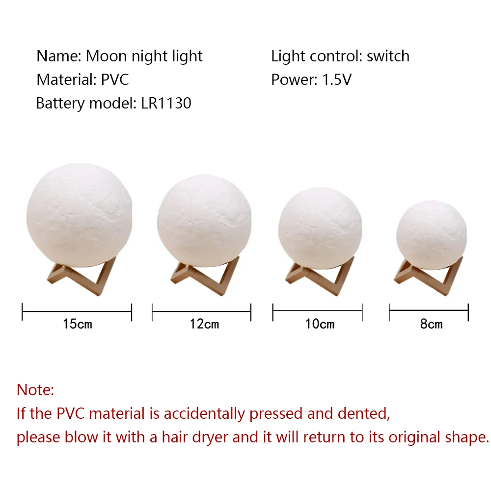 Battery Powered LED Moon Night Light 8/10/12/15cm 3D Print Moon Lamp with Stand Starry Lamp 7Color Bedroom Decor Light Kids Gift night lamp for bedroom