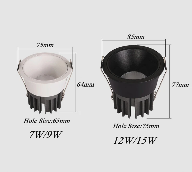 Description Picture 2 of itemDimmable Recessed Anti-Glare LED Ceiling Spot Lights, COB Downlights, Indoor Background Lamps, Spot Lights, 9W, 12W, 15W, AC85 ~
