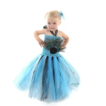 

with Hair Decor Peacock Tutu princes dress summer mesh skirt costume baby girl Christmas Halloween party dress kid clothes 3-11s