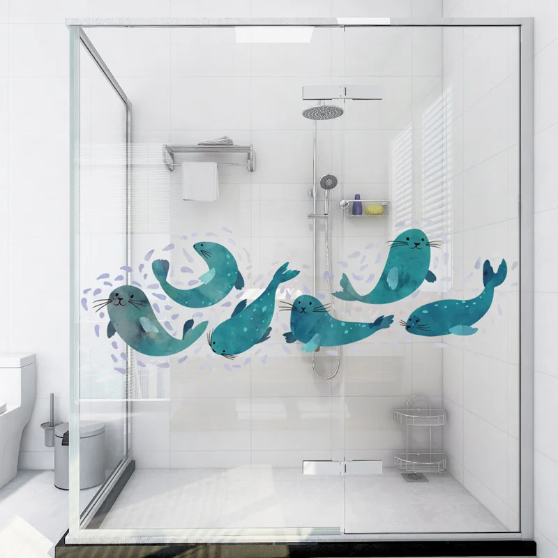 Cute Sea Lion Combination Wall Sticker Living Room Bedroom Bathroom Bathtub Decoration Mural Art Decals Stickers Wallpaper Wall Stickers Aliexpress