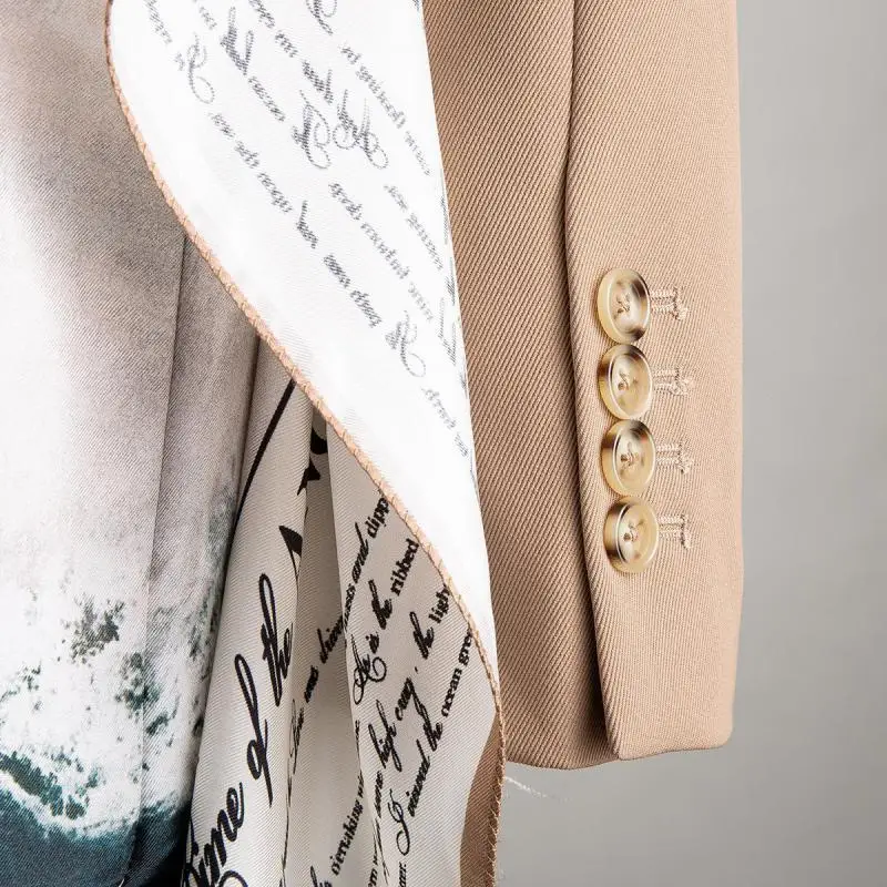 GetSpring Women Blazer Single Breasted Long Sleeve Ladies Blazer Coat Print Patchwork Women's Suit Jacket Loose Long Woman Coat