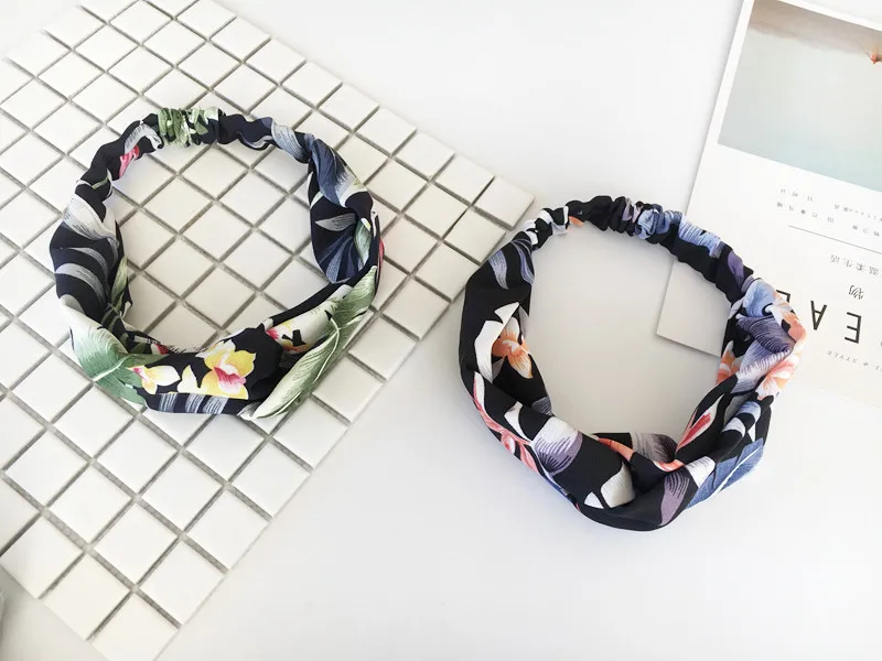 

Japanese Korean Versatile Hipster Fabric Floral-Print Cross Elastic Hair Band Sweet Headscarf Face Wash Hair Fixer Headband Hair