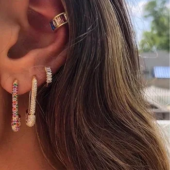 

2019 New Korean Style Rhinestones Clip Dangle Earrings for Women Gold Statement Jewelry Fropshipping