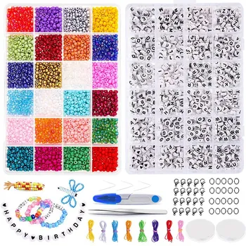 

Beads for Bracelets,3000 Pcs 4Mm Small Pony Seed Rainbow Beads with 1200 Pcs Alphabet Letter Beads for Friendship Bracelet Jewel