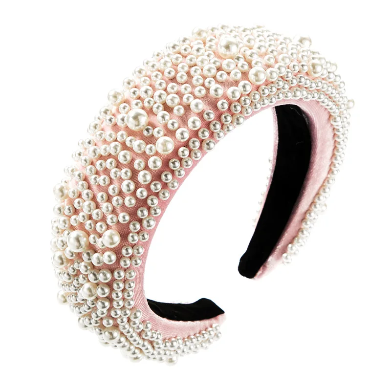 Dvacaman ZA повязка на голову ручной работы с искусственным жемчугом для женщин, роскошные банкетные вечерние бархатные повязки на голову в стиле барокко, Модный женский головной Убор - Окраска металла: 4