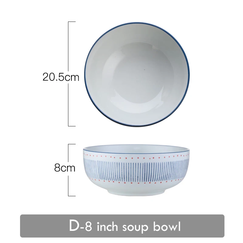 Китайская кухня столовая посуда керамическая чаша рамен большая супница синяя полоса чаши для риса и супа чаша - Цвет: D