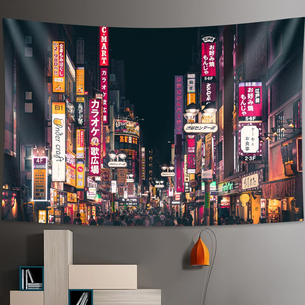 Tokyo Metropolitan nightlife tapestry Japanese wall hanging bedroom home decor Bohemian decorative Hippie printed sheet tapestry decor