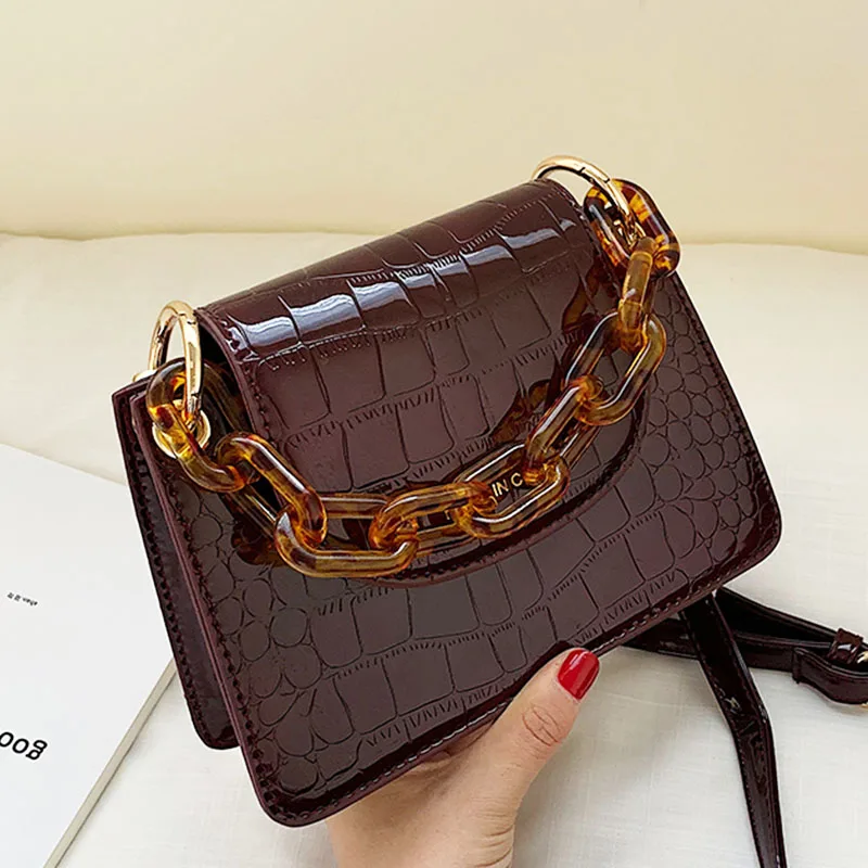

Crossbody Bags For Women Mini Lipstick Puse Fashion Messenger Shoulder Bag Leather Handbag Ladys Acrylic Chain Handle Bags stone