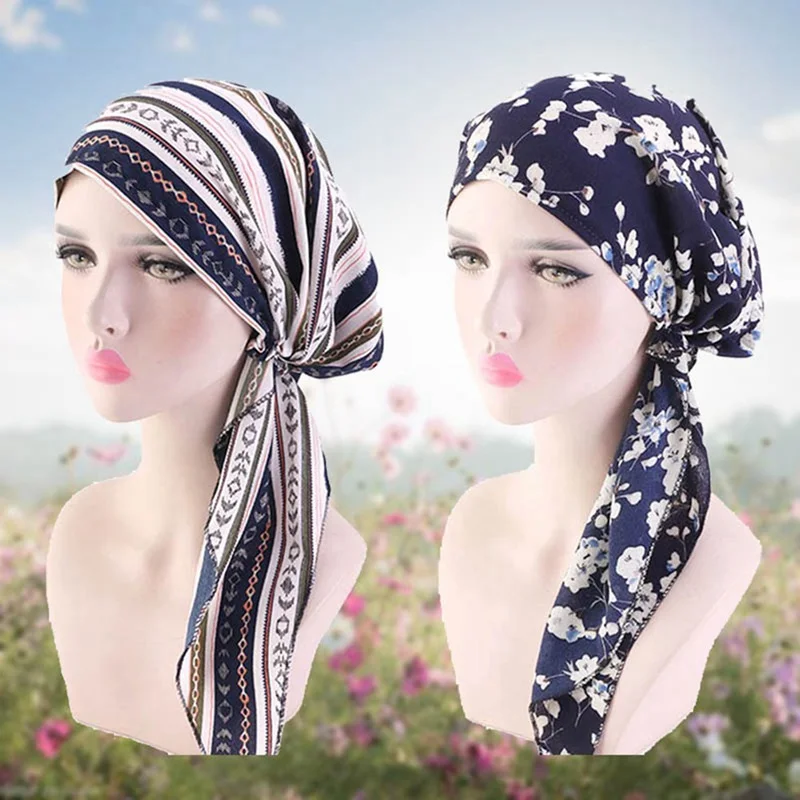 Мусульманский женский Эластичный Тюрбан из хлопка, головной убор, шарф, предварительно завязанные онкологические банданы, аксессуары для выпадения волос