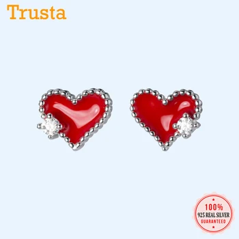 

Trusta Genuine Fashion 925 Sterling Silver Charms Red Heart Stud Earring Fashion Jewelry For Women Silver 925 Earrings DS2597