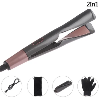 

Professional 2In1 Hair Curler Straightener Curling Iron Barber Salon Flat Tourmaline Ceramic
