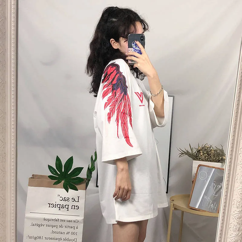 

Fashion Print T-shirt Streerwear Summer Japanese T Shirts Half Sleeve O-neck Tees Girl Hip Hop Tops Causal Punk T Shirts Female