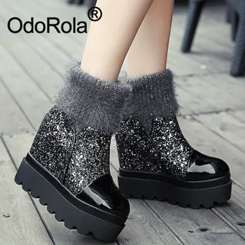 

Warm Winter Boots Snow Boots for Women Platform Wedges Ankle Boots Fashion Bling Thick Bottom Sock Boots Flynit Mid-calf Boots