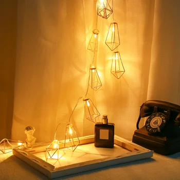 

1 Pcs Christmas Day Lantern Warm White Decorative Light String Metal Diamond Model USB Powered 10LED Light House Courtyard