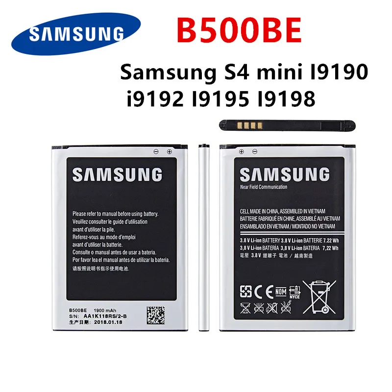 Оригинальный аккумулятор B500BE 1900 мАч для Samsung S4 mini I9190 i9192 I9195 I9198 Сменные