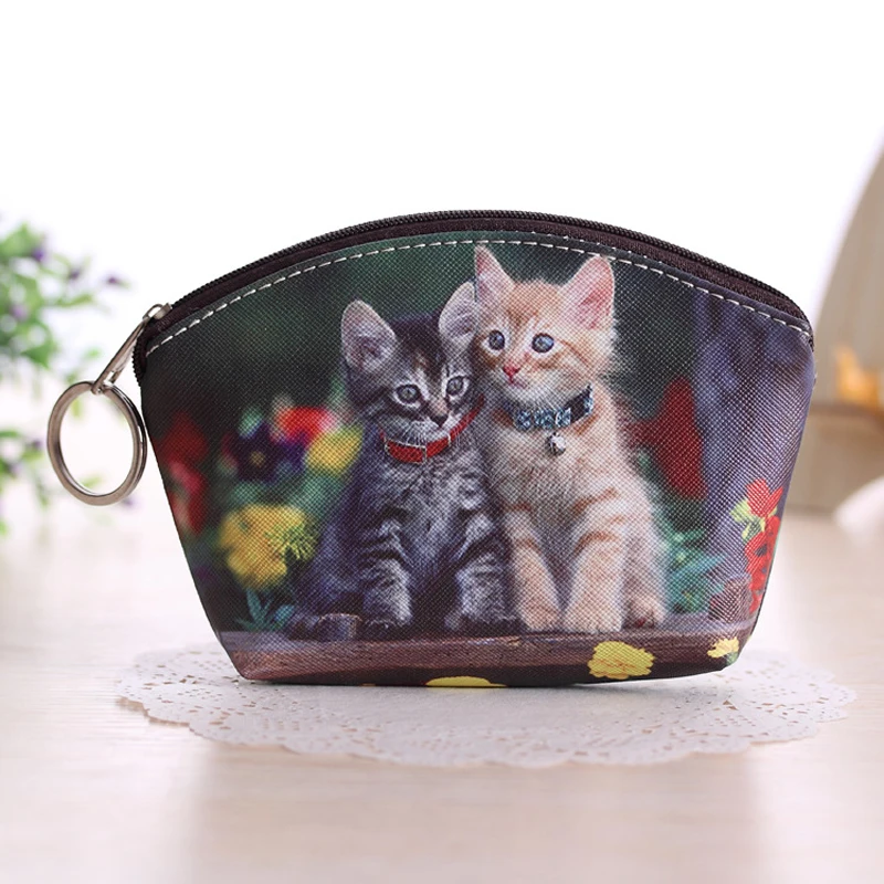 Кошелек для монет с рисунком собаки, кошки, женские маленькие кошельки, винтажная милая сумка для карт на молнии, дамские сумки для денег для ключей, кошелек для девочек