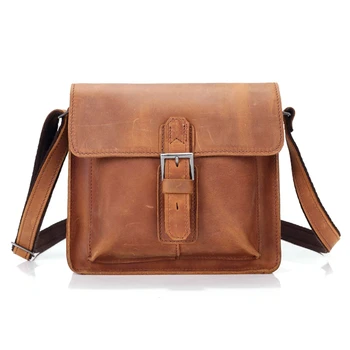 

New Crazy Horse First Layer Cowhide Men Messenger Bags Casual Shoulder Crossbody Bag Small Flap Man Bag Handbags