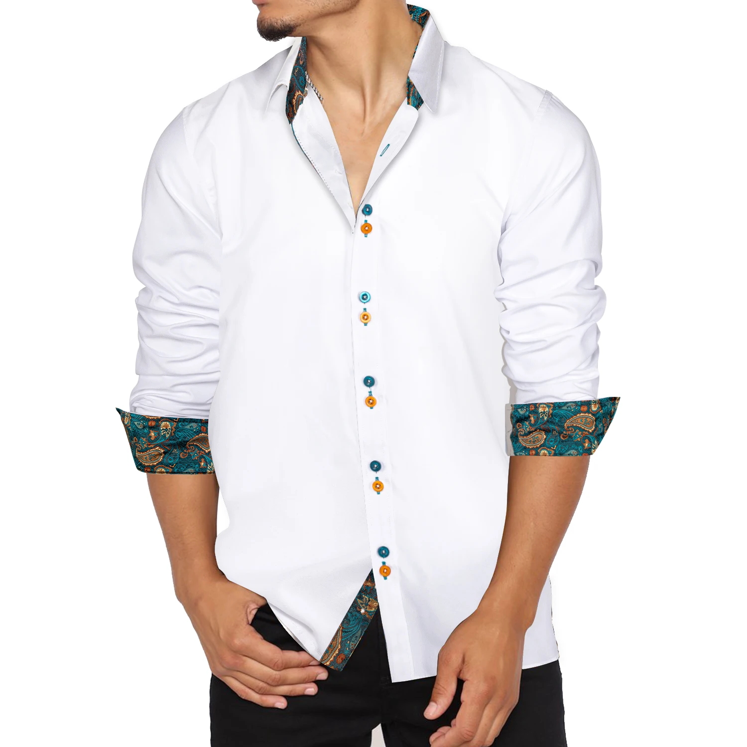Fashion Casual White Shirt Men Long Sleeve Button-down Collar Slim Fit Male Shirt Solid Cotton Business Mens Social Dress Shirt