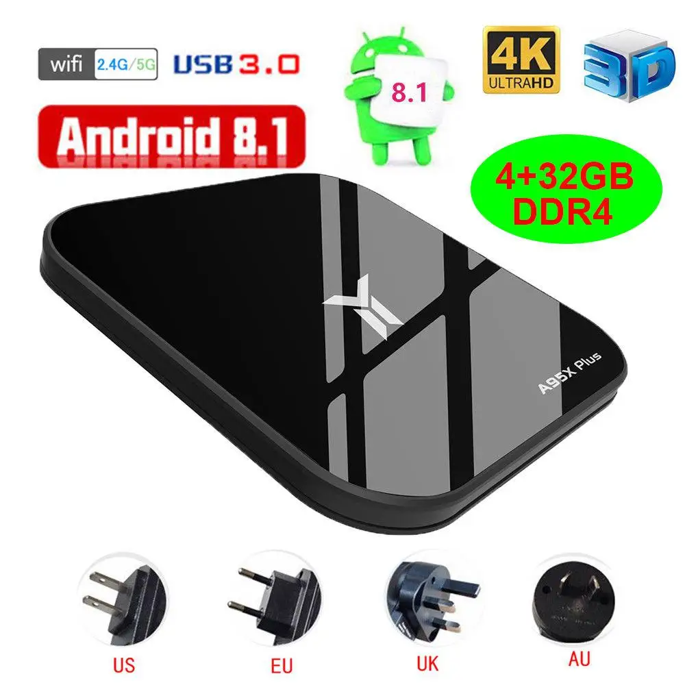 Eas tv ita Android 8,1 ТВ приставка 4 ядра 4 Гб+ 32 ГБ DDR4 WiFi 100 Мбит/с H.265 медиаплеер US Plug Smart Android ТВ приставка QKCr60