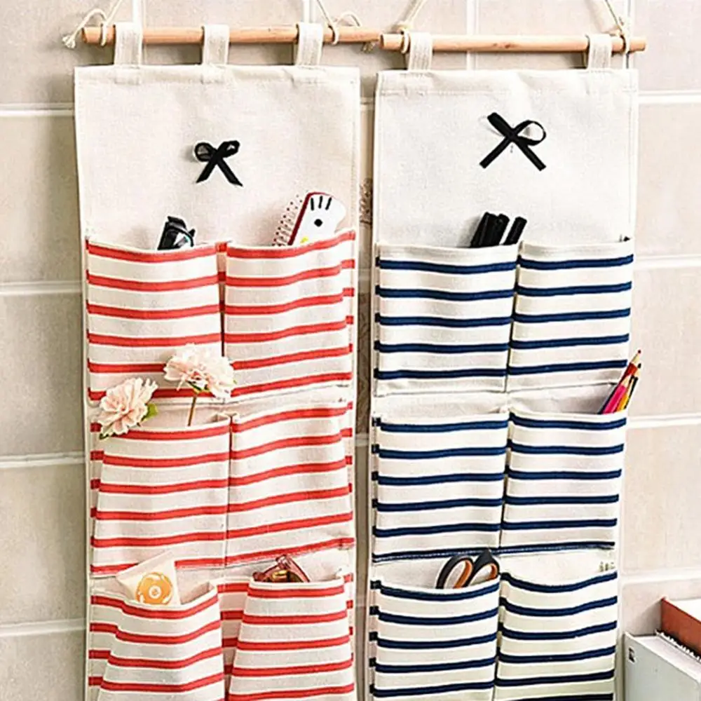50%HOT6/8 Pockets Cotton Linen Fabric Wall Door Hanging Bag Organizer Storage Pouch 6