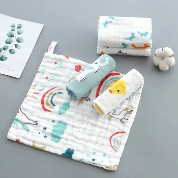 

25*25cm Baby Six-layer Pure Cotton Printable Hanging Small Square Towel Pure Cotton High Density Gauze Towel Newborn Feeding Squ