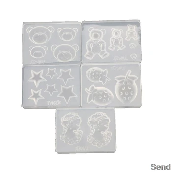 

5Pcs Small Size Cute Bear Strawberry Beauty Head Keychains Silicone Resin Mold T4MD