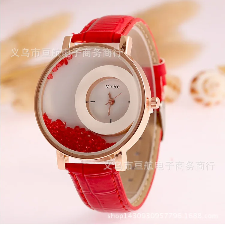 

Hot Selling Snakeskin Leather Belt Casual Fashion Ladies' Watch Full of Crystals Ball Bearing Quicksand Quartz WOMEN'S Watch