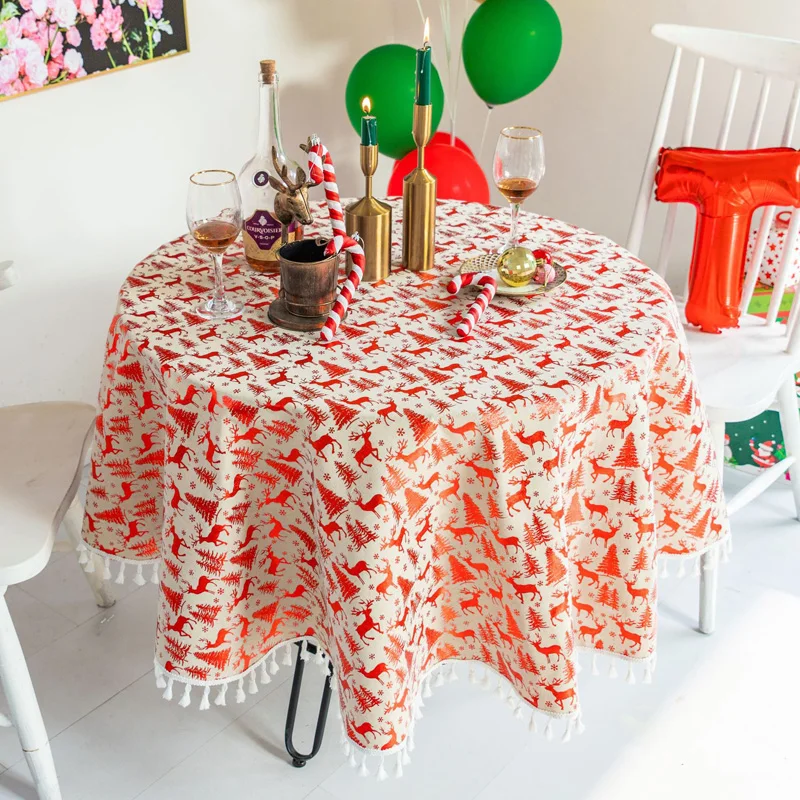 Najtaniej Brązujący obrus boże narodzenie okrągły obrus Nappe tabeli pokrywy wesele obrus dla domu wystrój stołu nowy rok Mantel