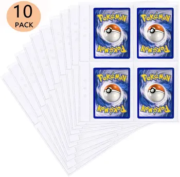 

10 Pack Trading Card Sleeve Pages, 6 Rings Binder Sheet 8 Pocket Page Protectors Game Card Album for Pokemon Trading Cards
