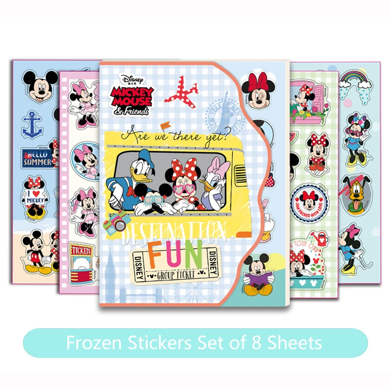 8 Sheets Disney Stickers Toy Frozen Mickey Car Cartoon Stickers