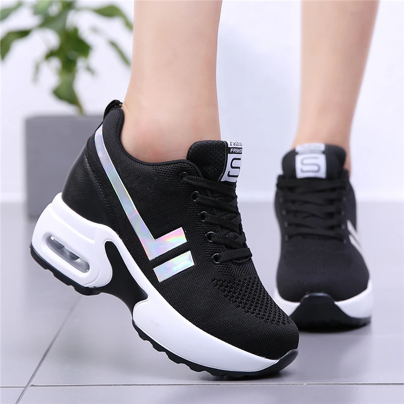 

Women Fashion Air Mesh Height Increased Casual Shoes Breathable Lace Up Platform Sneakers Hide Heels Women Wedge Sneakers XU131