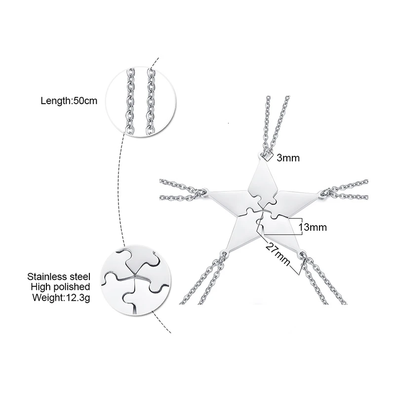 Vnox персонализированные 5 шт./компл. BFF Головоломки Кулон Цепочки и ожерелья для лучших друзей сестры братья пользовательские BFF Цепочки и ожерелья подарки