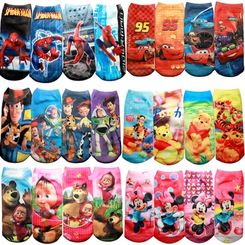 

4pair/bag 2020 New 95 cars SpiderMan Kids Winnie socks funny micky Minne Cartoon 3D Print princess Masha Boys girls Socks