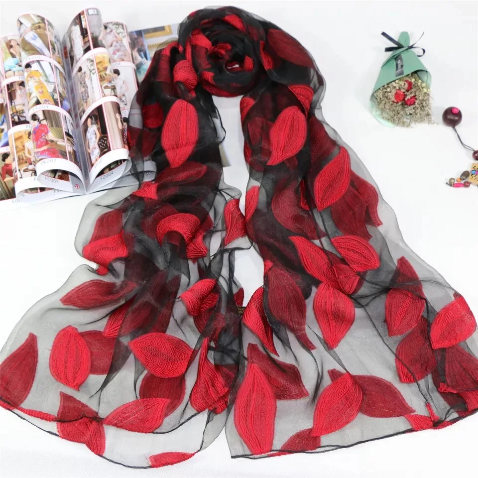 

B1071 Fashion Leaf Print Scarf Women Silk Scarf Lady Luxury Spring Summer Long Soft Scarves Beach Stole