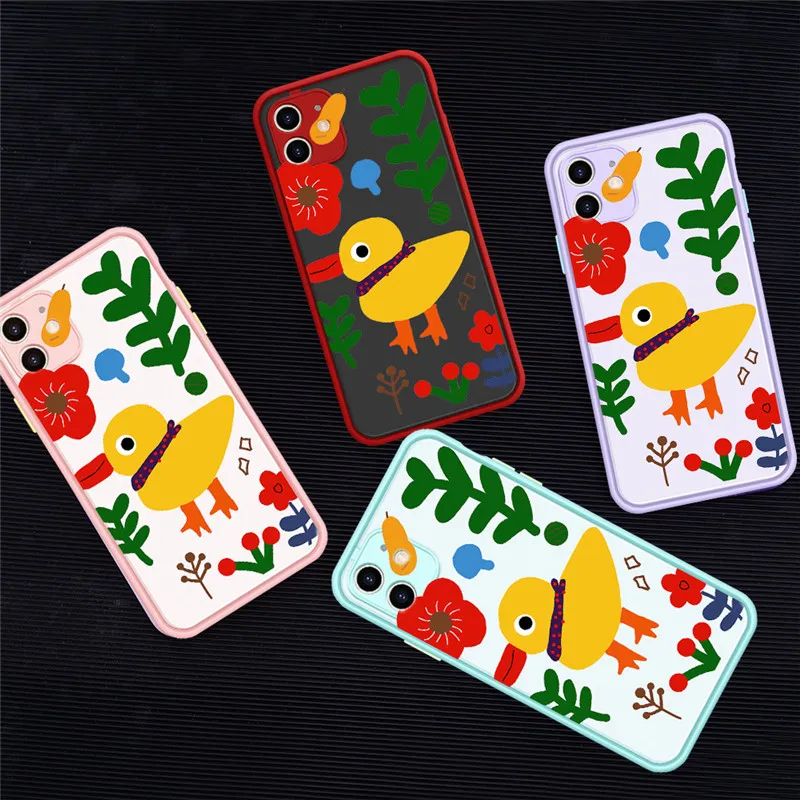 GYKZ мультфильм граффити цветок утка телефонный чехол для iPhone 7 11 Pro XS MAX X SE 2020 XR 8 6Plus