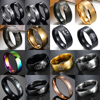 

Couple Rings His Queen/Her King Stainless steel Ring Superman/Batman/Letters Ring Wedding Gift for Female Men